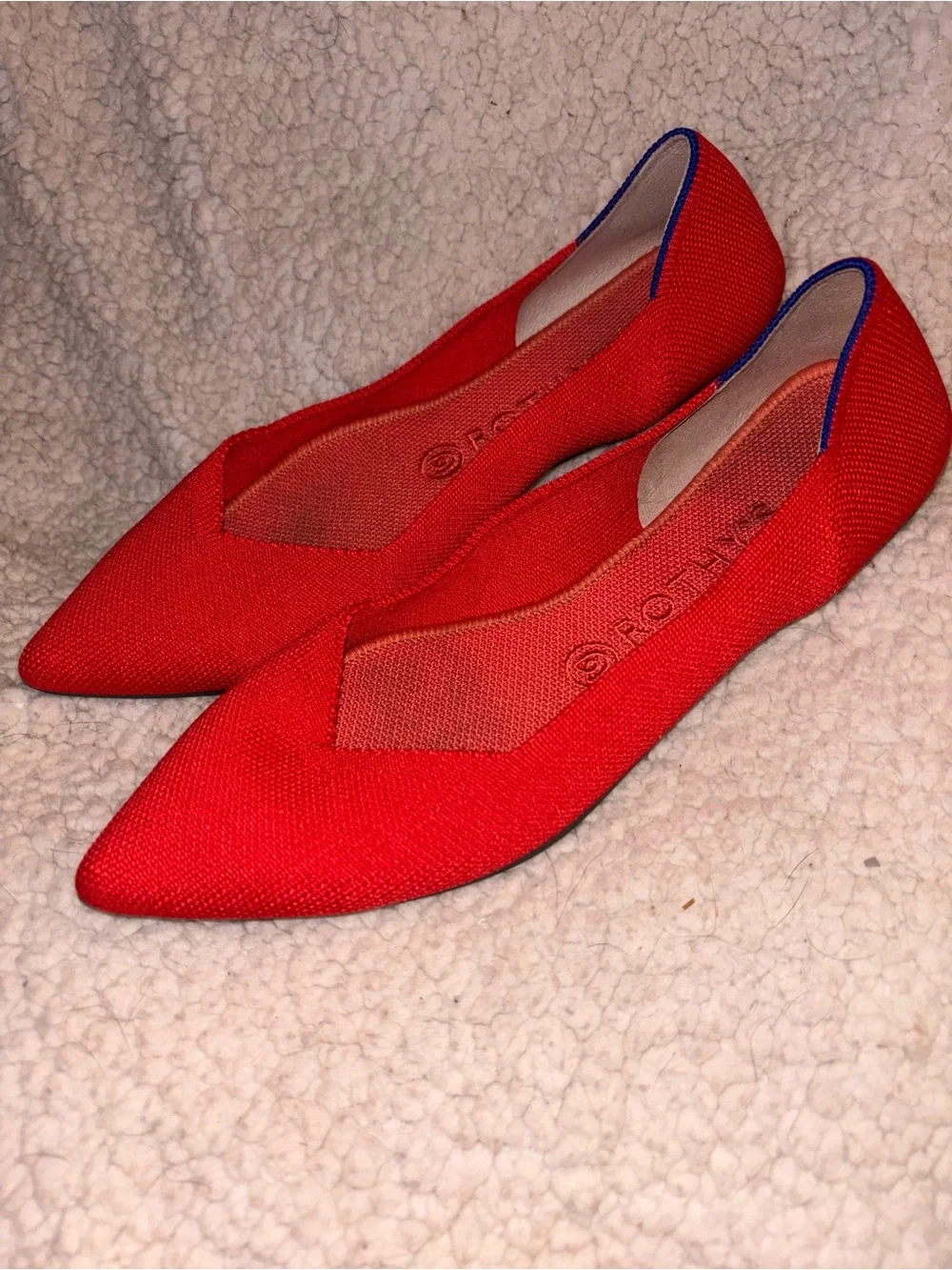 Rothy’s The Point Red Cobalt Blue Trim Pointed Flats Women’s Size 9 US